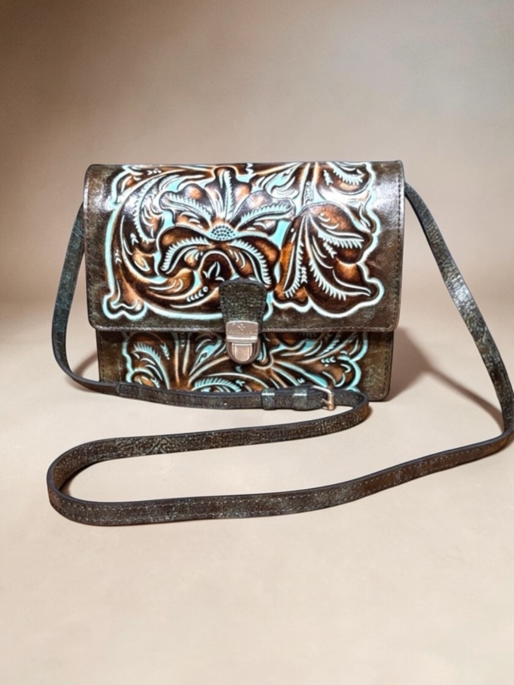 PATRICIA NASH Tooled Laurentina Crossbody Italian Leather Handcrafted Stitching